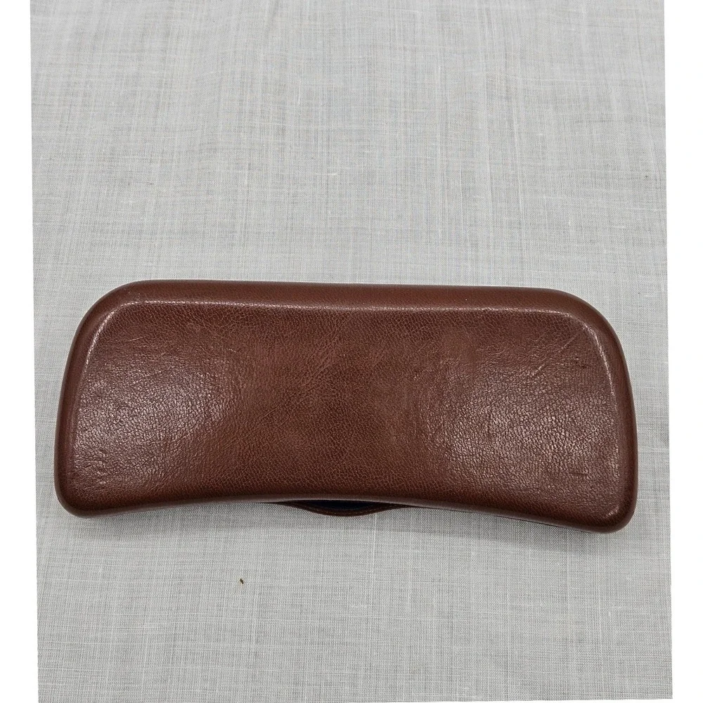 Tommy Hilfiger Brown Faux Leather Hard Eyeglass Case Navy Blue Velvet Lining